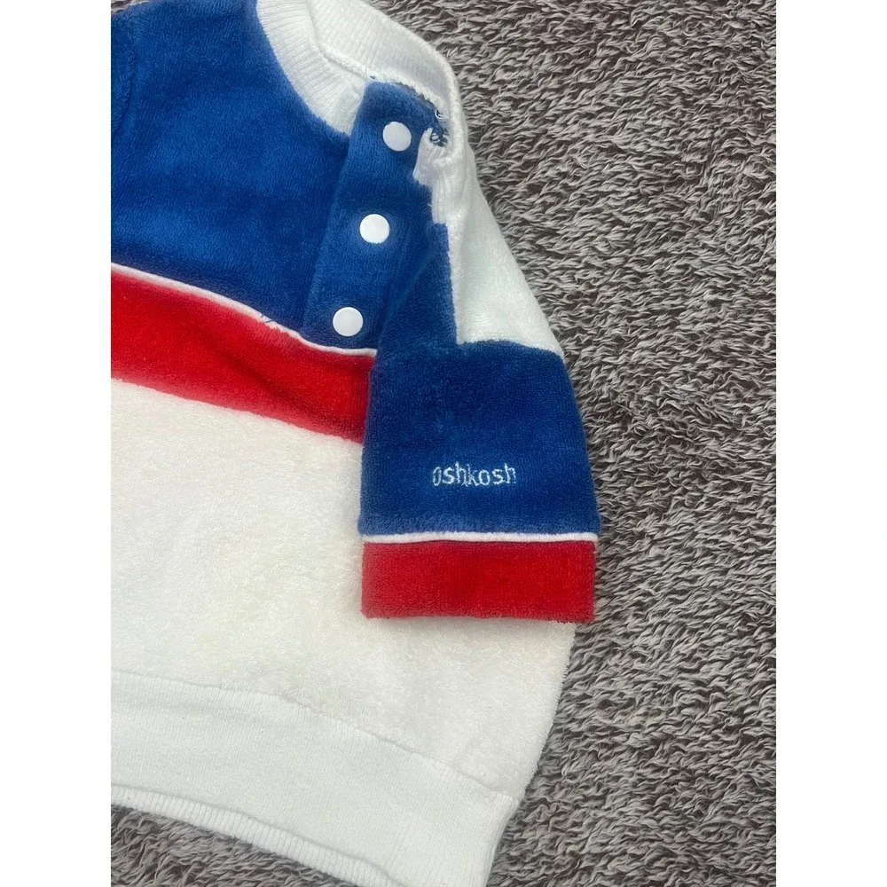 Vintage OshKosh B'Gosh Baby 18M Terry Cloth Colorblock Shirt Red White Blue 90s